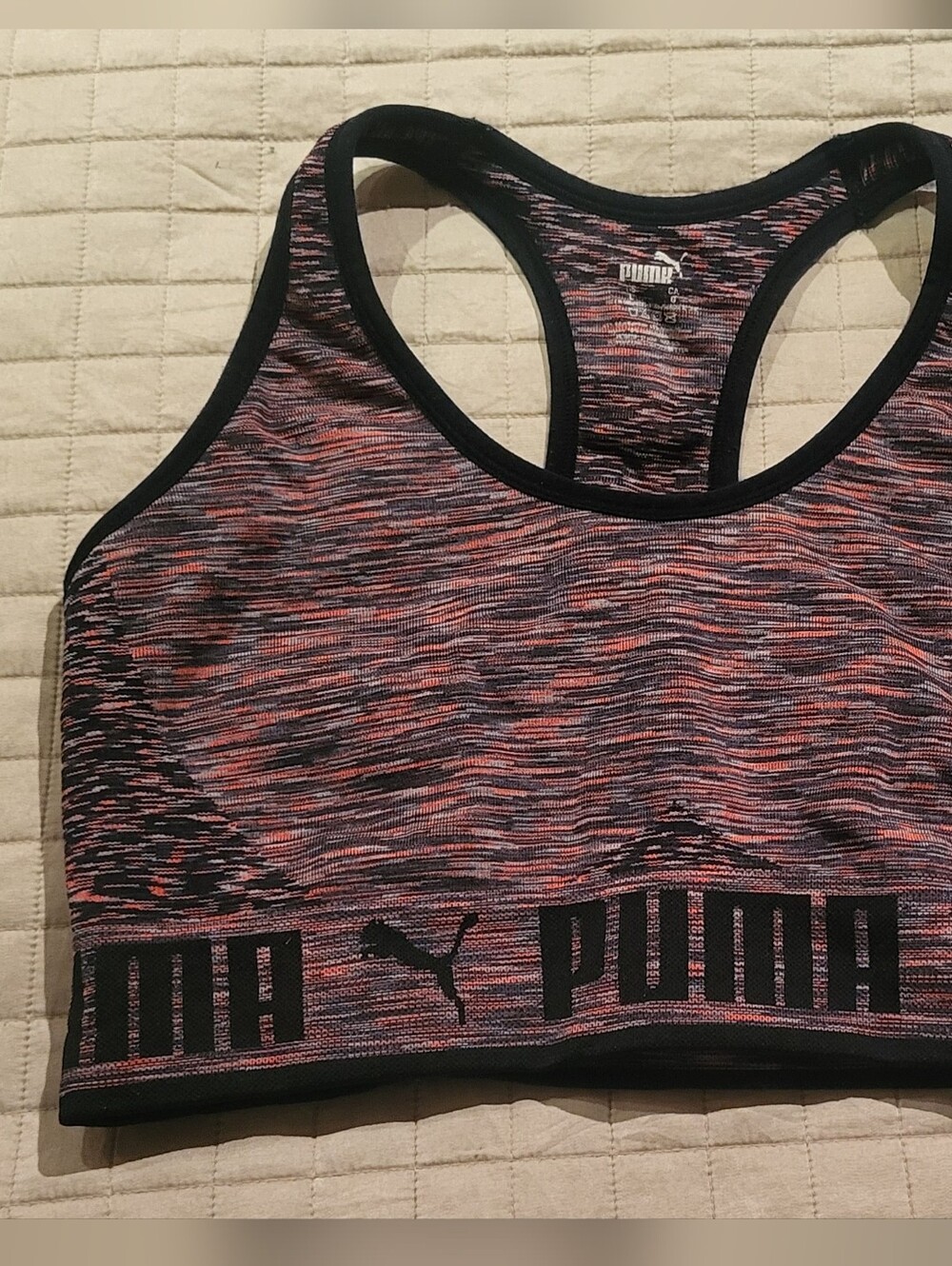 Puma Pink & Black Space-Dye Racerback Sports Bra